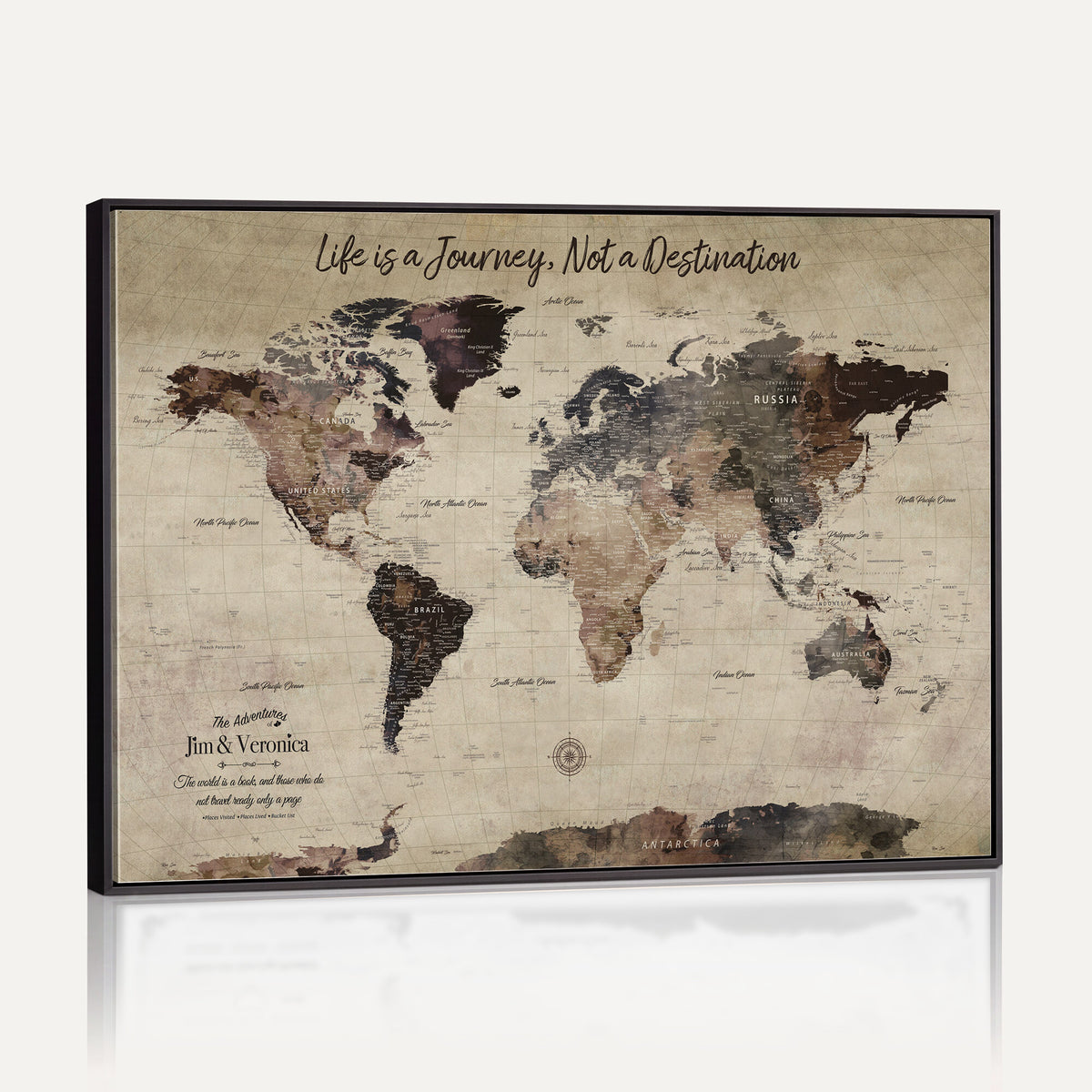 58257942-MGV-CV-36X24 - Custom Push Pin World Map Wall Art Canvas Print | Personalized Travel Tracker with Pins Framed Large for Home and Office Decor