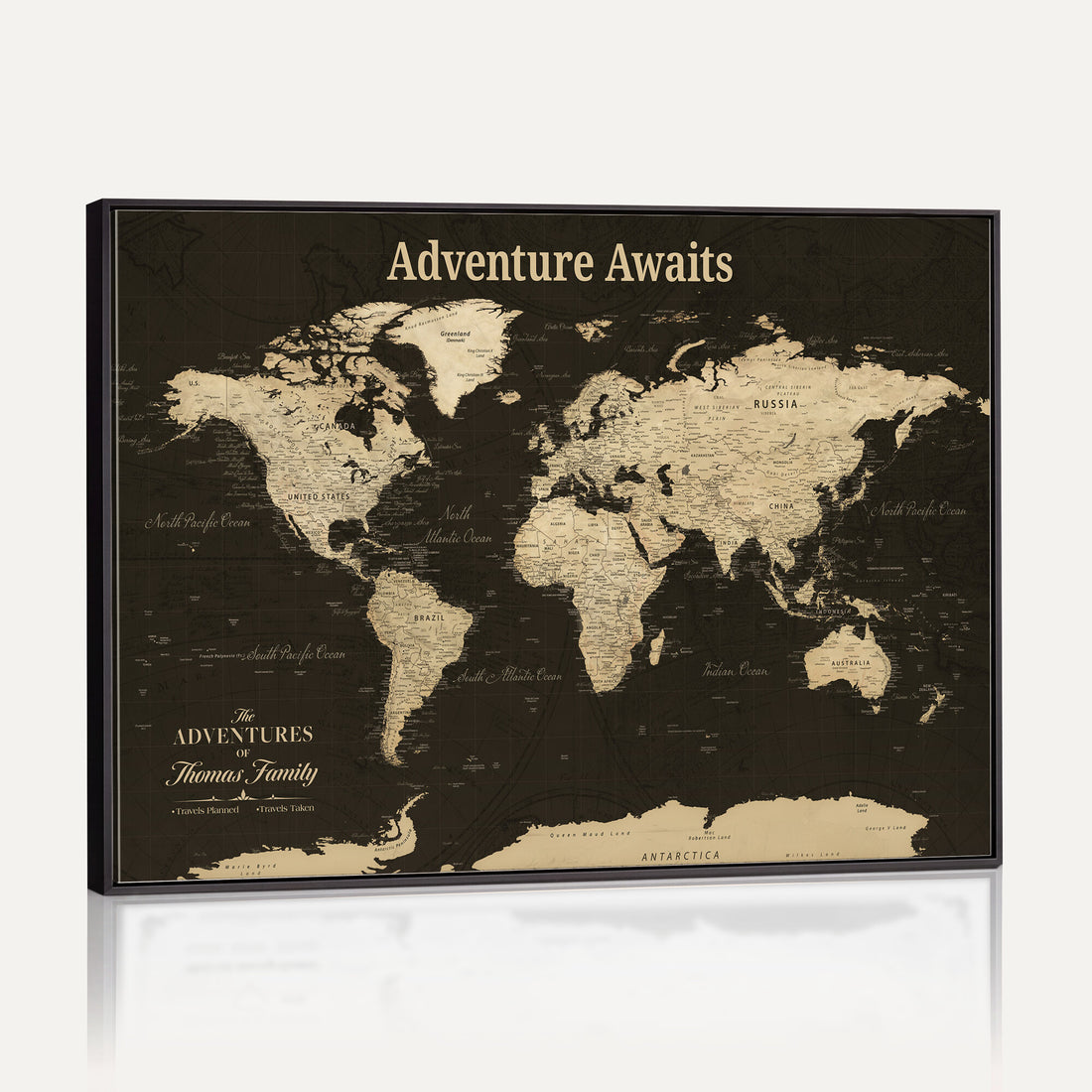 Custom Beige Push Pin World Map Wall Art, Next Trip Planner Map, Living Room and Home Office Decor