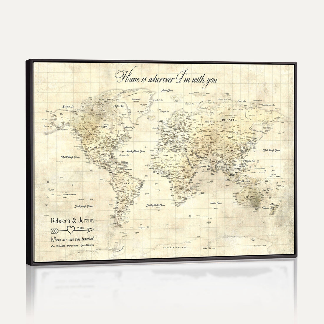 Personalized Beige Modern Push Pin World Map Wall Art, Honeymoon and Anniversary Gift, Bedroom and Study Decor