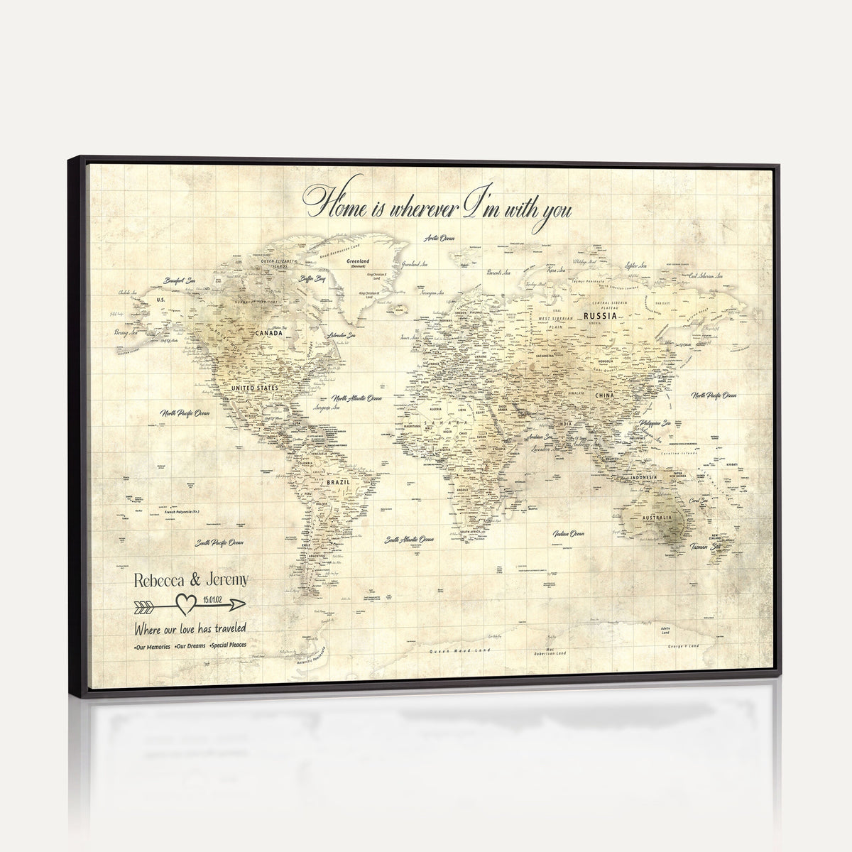 30705590-MGV-CV-36X24 - Custom Push Pin World Map Wall Art Canvas Print | Personalized Travel Tracker with Pins Framed Large for Home and Office Decor