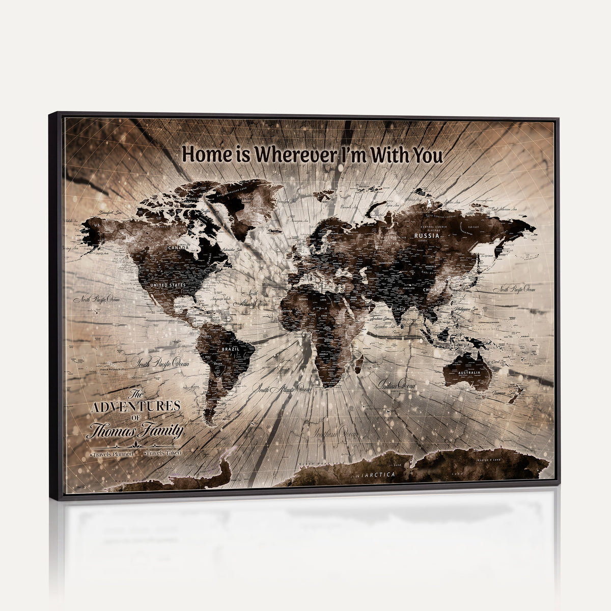 12350515-MGV-CV-36X24 - Personalized Push Pin World Map Wall Art Canvas Print, Customizable Framed Travel Map - NEWMAP-085
