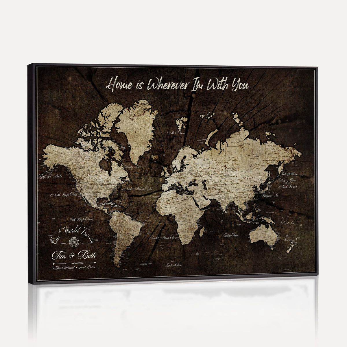 46573259-MGV-CV-36X24 - Personalized Watercolor Push Pin World Map Canvas Wall Art, Custom Framed Travel Map - NEWMAP-094
