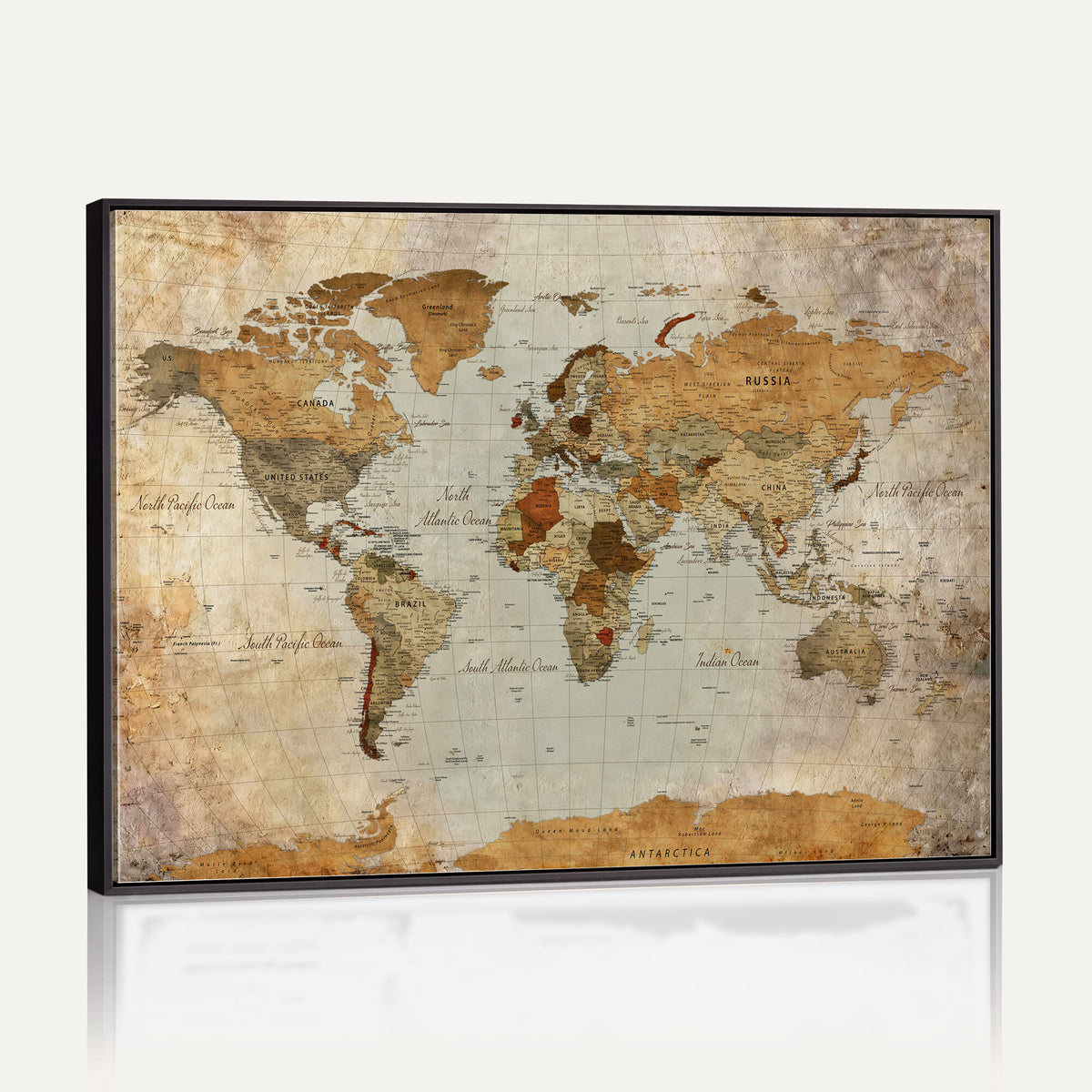74176056-MGV-CV-36X24 - World Map Wall Art Canvas Print, Modern Decorative Framed Map Artwork Prints for Living Room, Office, Bedroom Wall Decor