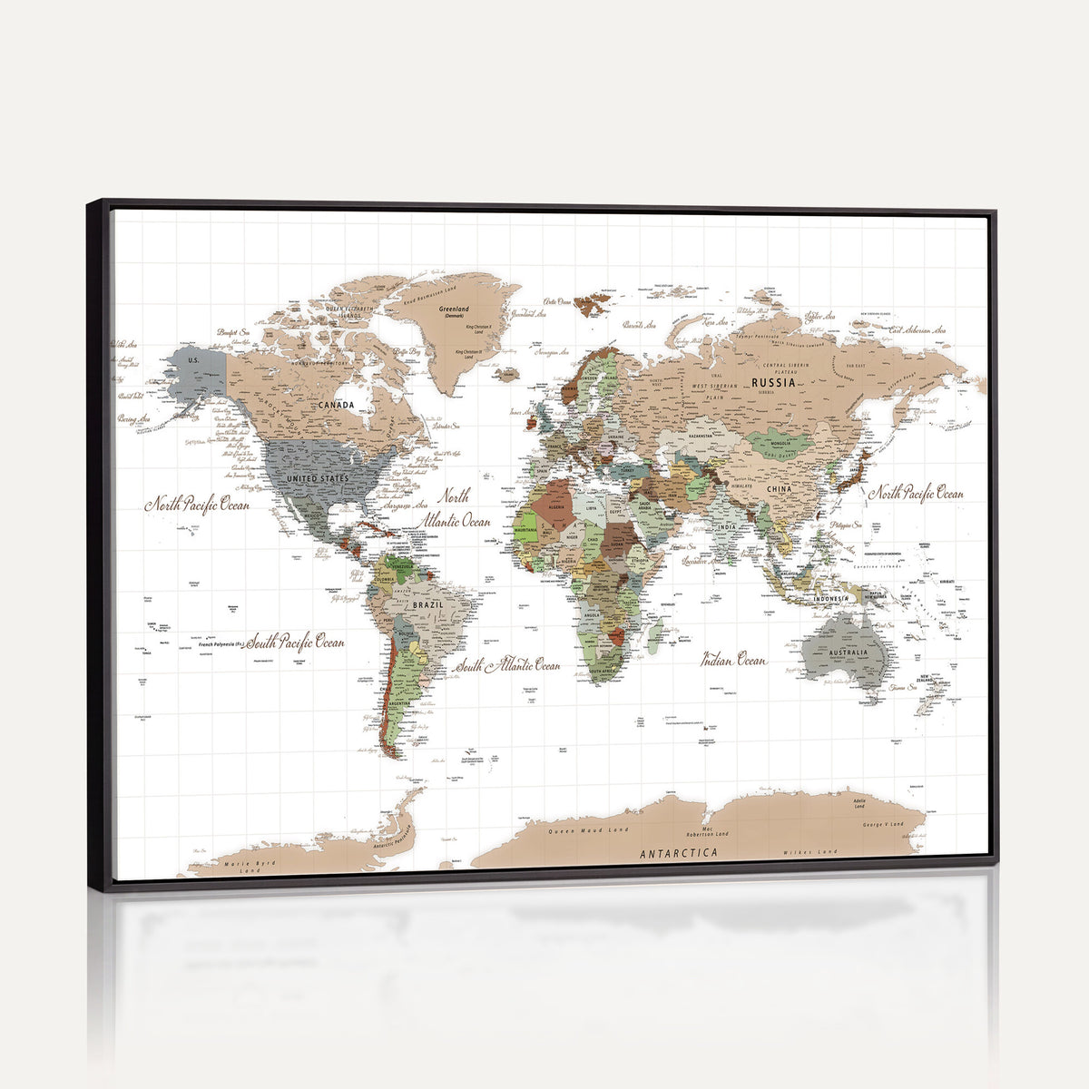 91286788-MGV-CV-36X24 - World Map Wall Art Canvas Print, Modern Decorative Framed Map Artwork Prints for Living Room, Office, Bedroom Wall Decor