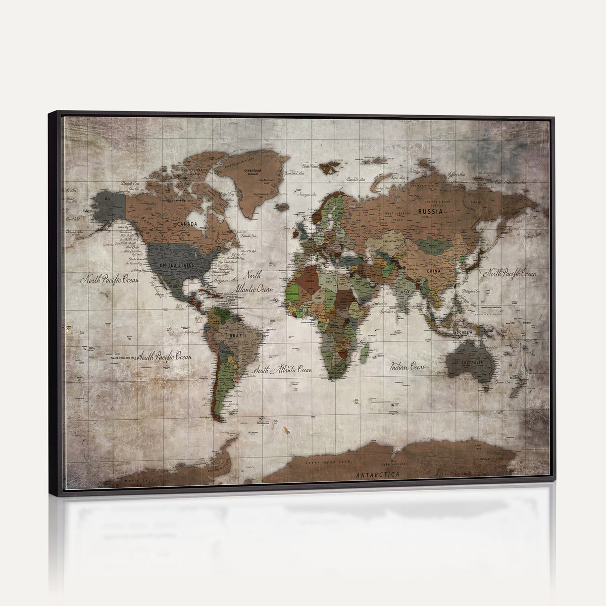 65393892-MGV-CV-36X24 - World Map Wall Art Canvas Print, Modern Decorative Framed Map Artwork Prints for Living Room, Office, Bedroom Wall Decor