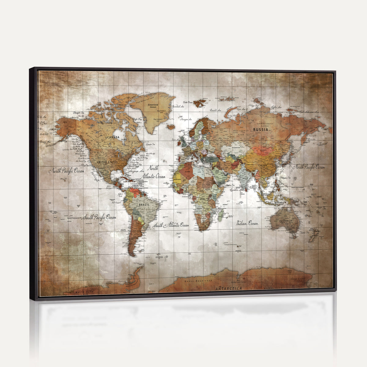 51643807-MGV-CV-36X24 - World Map Wall Art Canvas Print, Modern Decorative Framed Map Artwork Prints for Living Room, Office, Bedroom Wall Decor