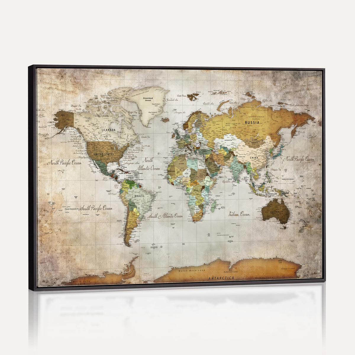 86108417-MGV-CV-36X24 - World Map Wall Art Canvas Print, Modern Decorative Framed Map Artwork Prints for Living Room, Office, Bedroom Wall Decor