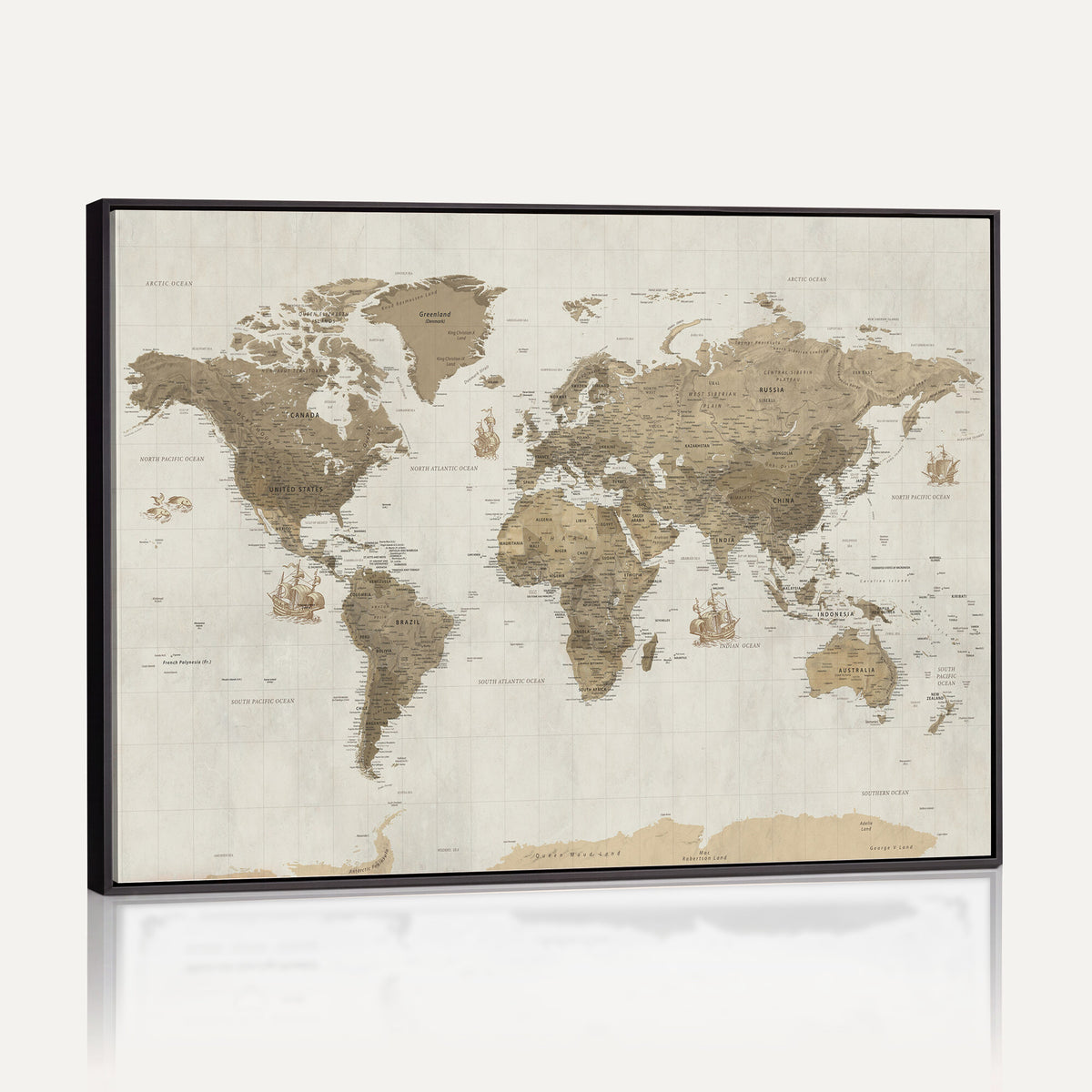 28283260-MGV-CV-36X24 - Detailed World Map Wall Art Canvas Print