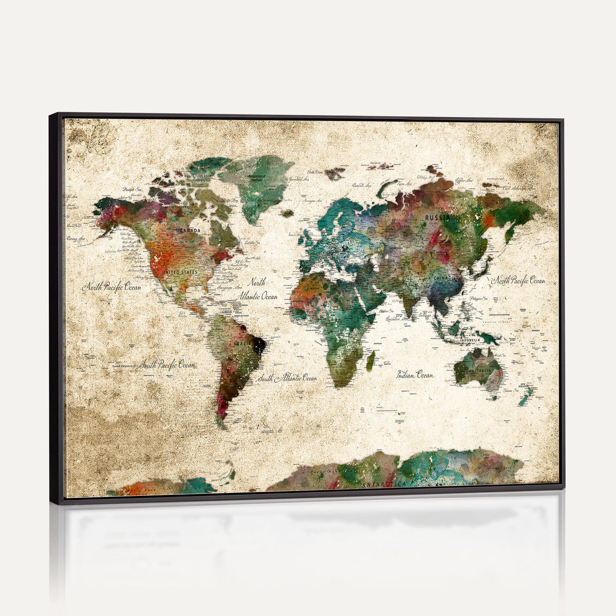 87544591-MGV-CV-36X24 - World Map Wall Art Canvas Print, Modern Decorative Framed Map Artwork Prints for Living Room, Office, Bedroom Wall Decor