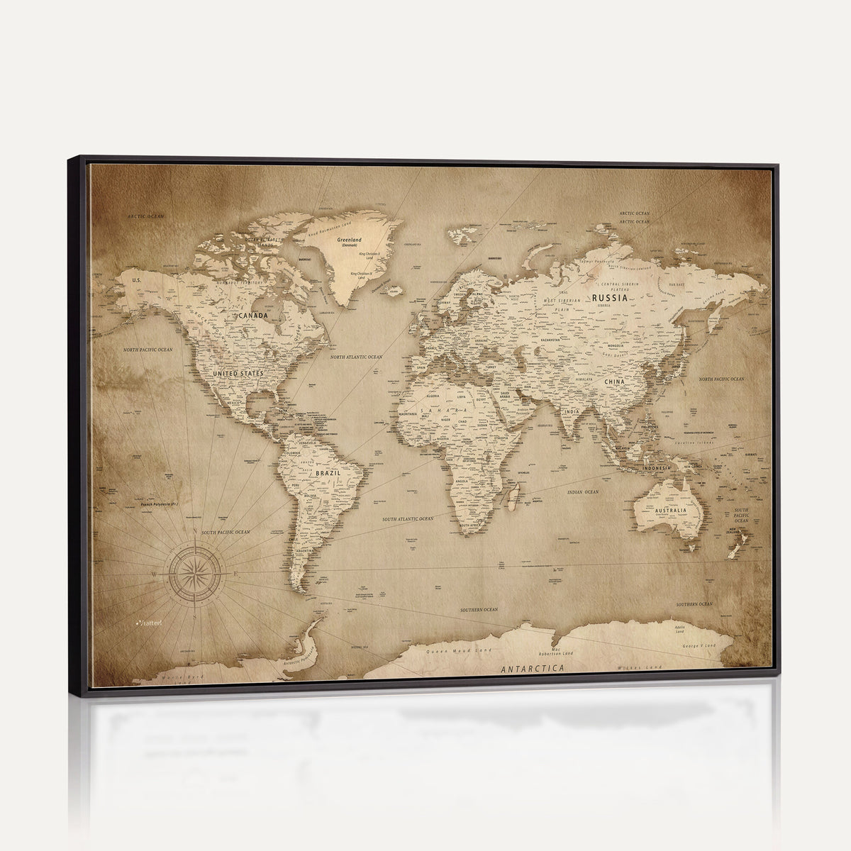 34795134-MGV-CV-36X24 - World Map Wall Art Canvas Print, Modern Decorative Framed Map Artwork Prints for Living Room, Office, Bedroom Wall Decor