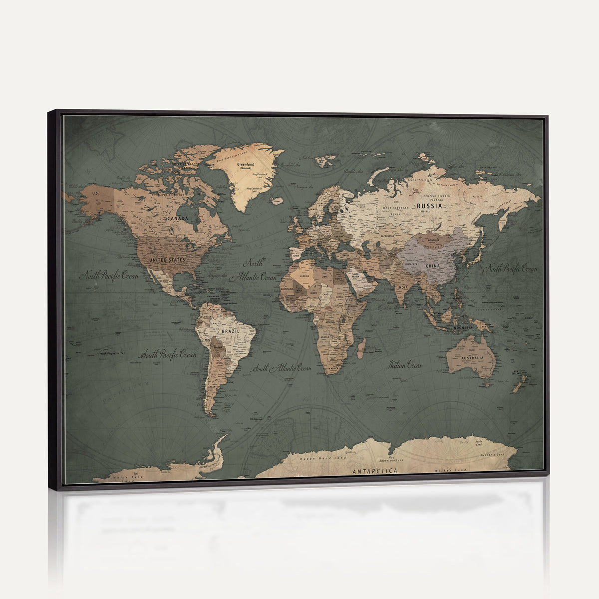 84619399-MGV-CV-36X24 - World Map Wall Art Canvas Print, Modern Decorative Framed Map Artwork Prints for Living Room, Office, Bedroom Wall Decor