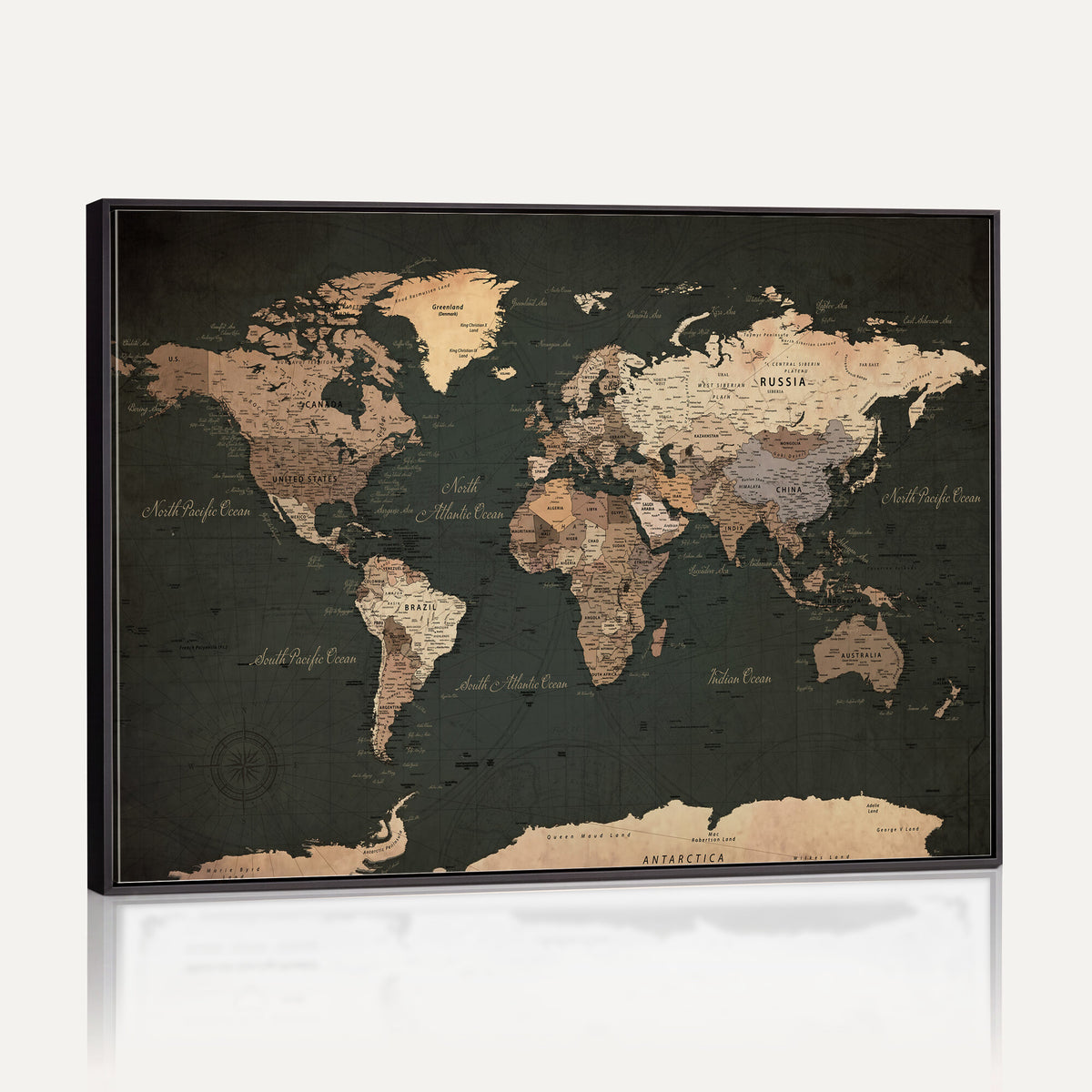 62059333-MGV-CV-36X24 - World Map Wall Art Canvas Print, Modern Decorative Framed Map Artwork Prints for Living Room, Office, Bedroom Wall Decor