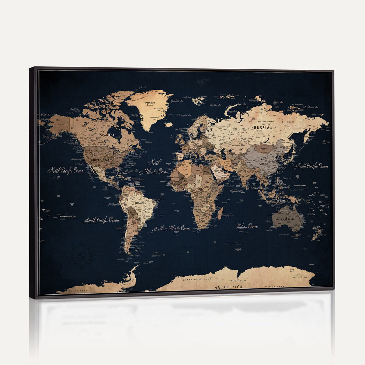 53971530-MGV-CV-36X24 - World Map Wall Art Canvas Print, Modern Decorative Framed Map Artwork Prints for Living Room, Office, Bedroom Wall Decor
