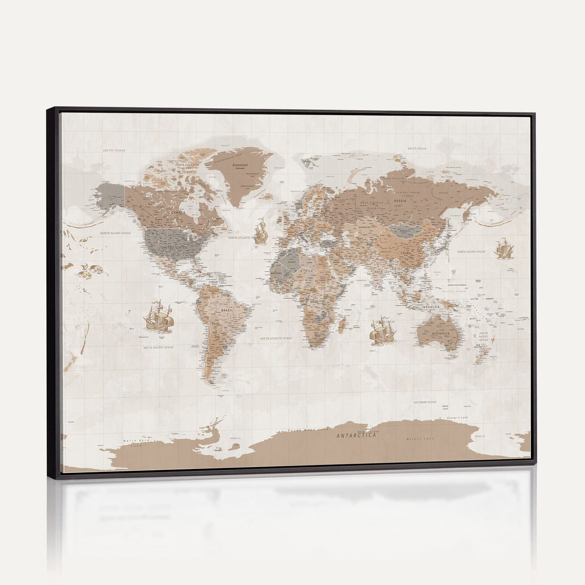 85057279-MGV-CV-36X24 - Framed Large World Map Canvas Print for Office Decor