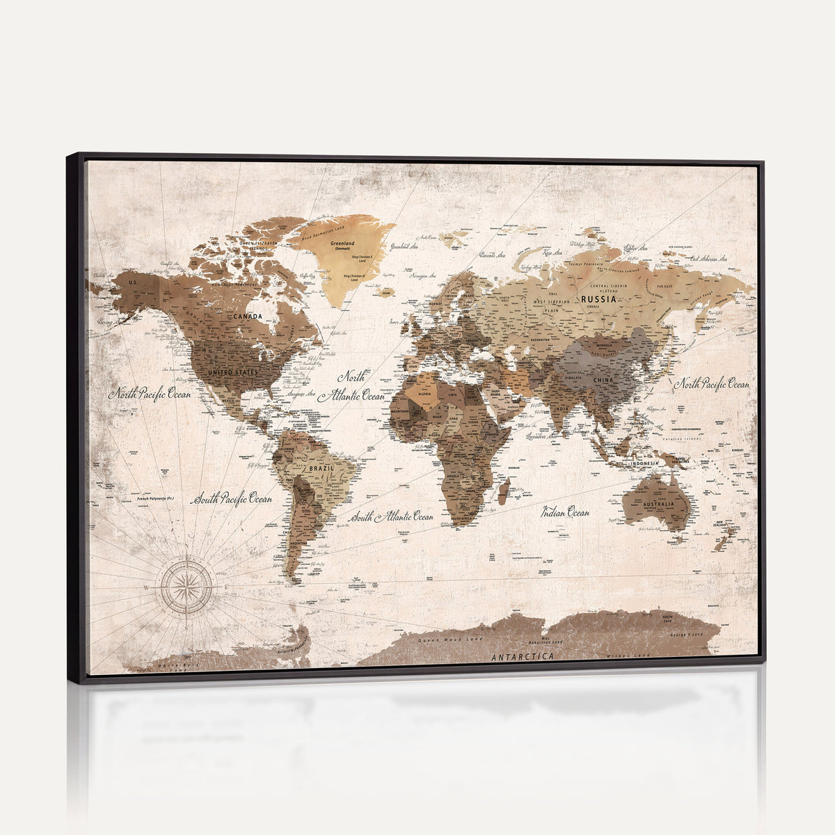38923639-MGV-CV-36X24 - World Map Wall Art Canvas Print, Modern Decorative Framed Map Artwork Prints for Living Room, Office, Bedroom Wall Decor