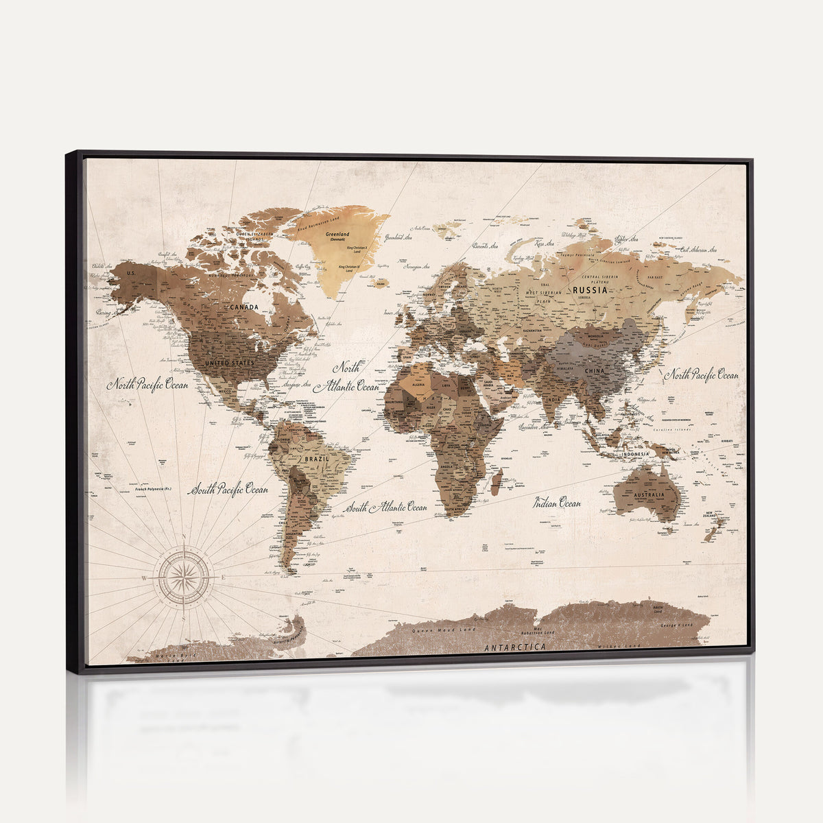 69860078-MGV-CV-36X24 - World Map Wall Art Canvas Print, Modern Decorative Framed Map Artwork Prints for Living Room, Office, Bedroom Wall Decor