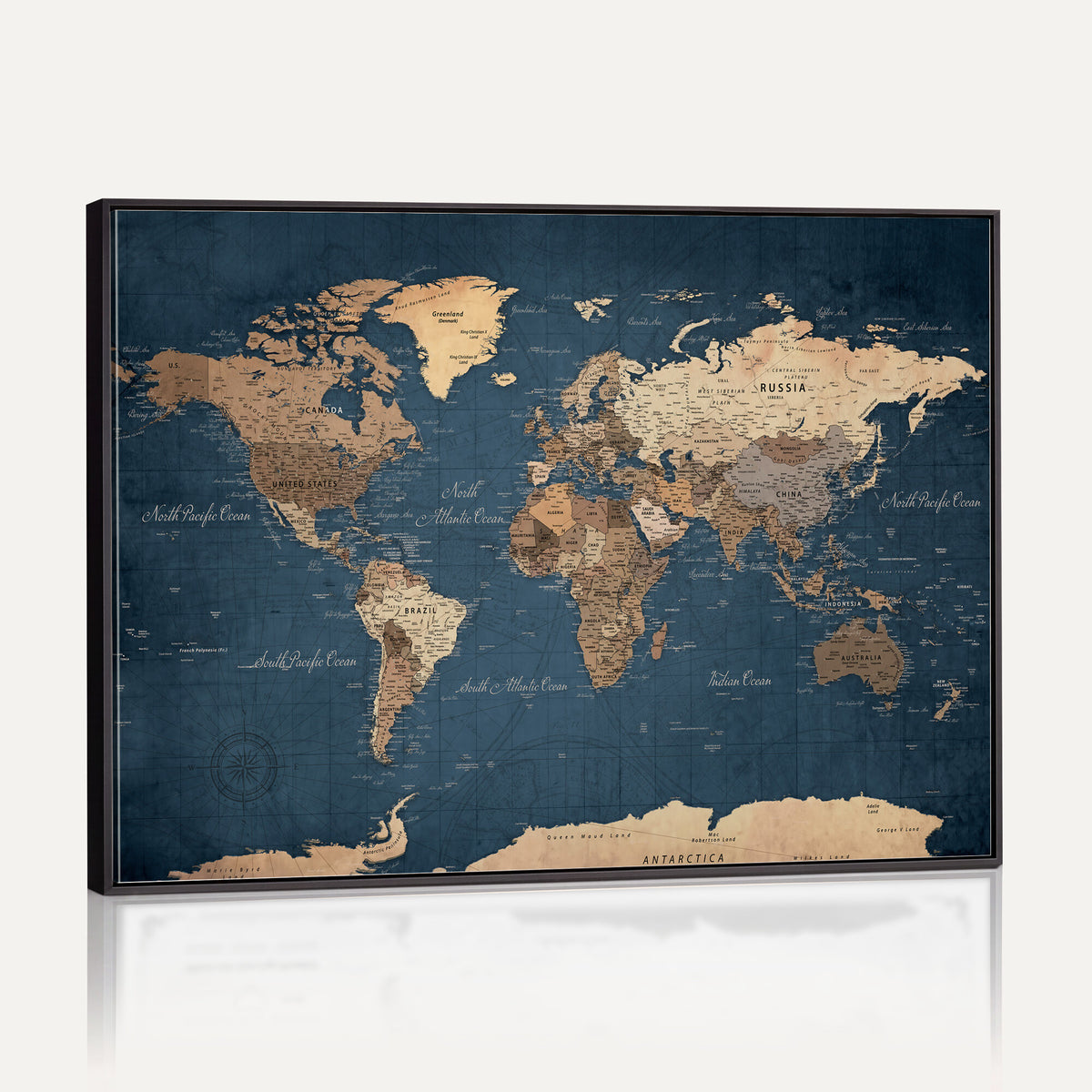 69886352-MGV-CV-36X24 - World Map Wall Art Canvas Print, Modern Decorative Framed Map Artwork Prints for Living Room, Office, Bedroom Wall Decor
