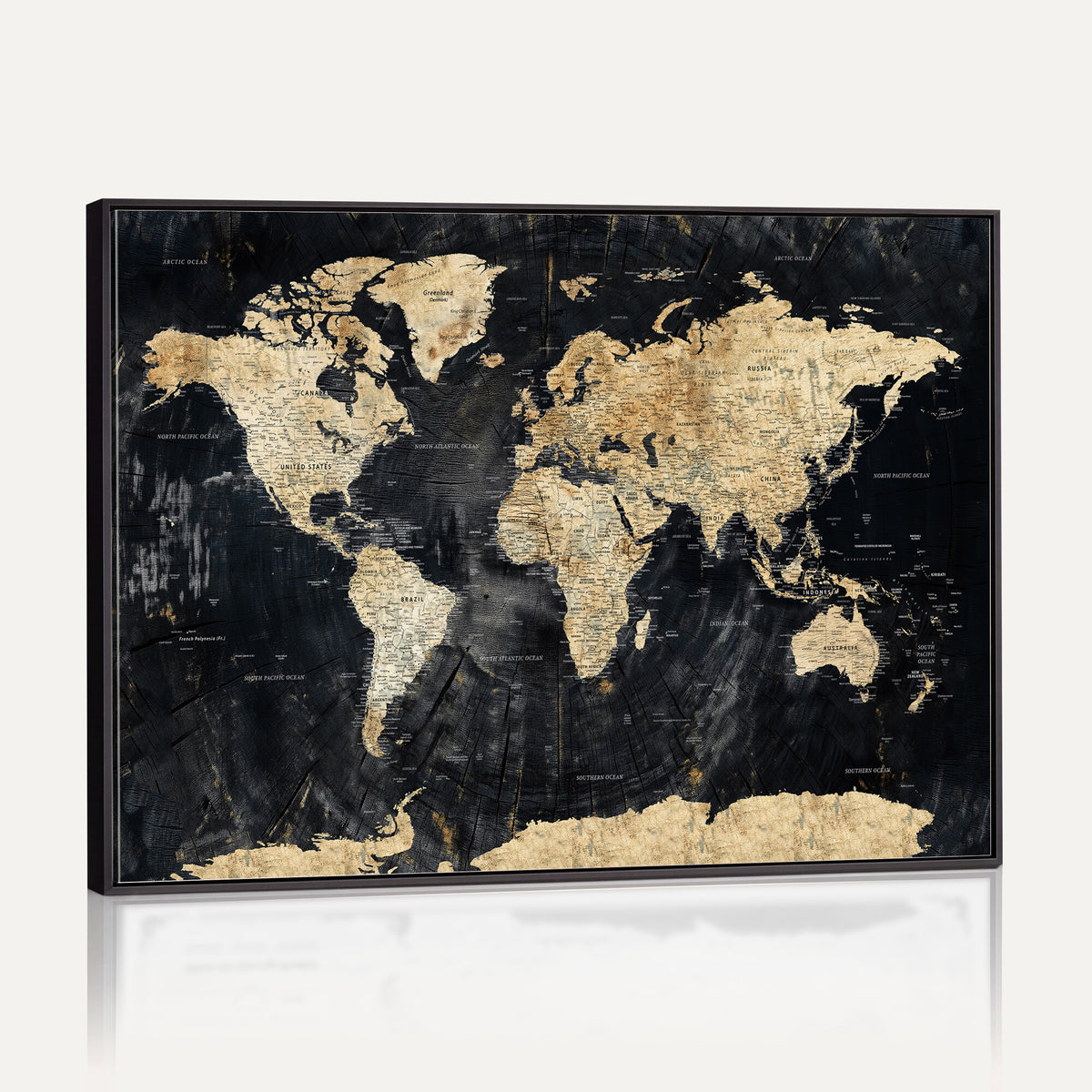 45535041-MGV-CV-36X24 - Framed Large World Map Wall Art Canvas Print for Living Room