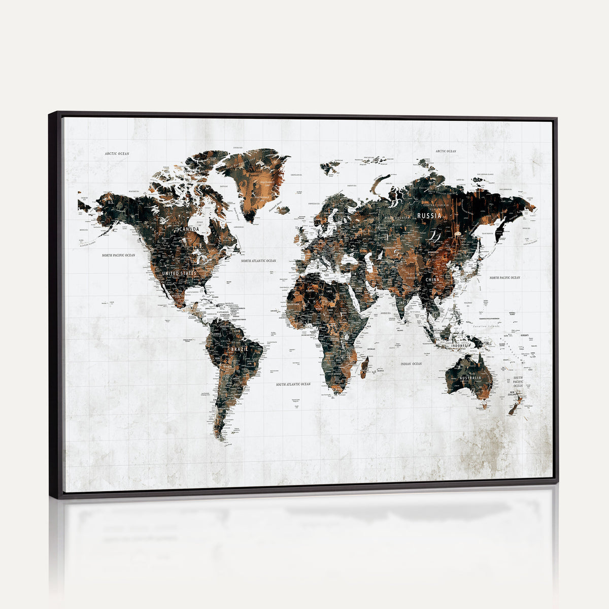 60008766-MGV-CV-36X24 - Large World Map Canvas Print – Framed Travel Map Wall Art