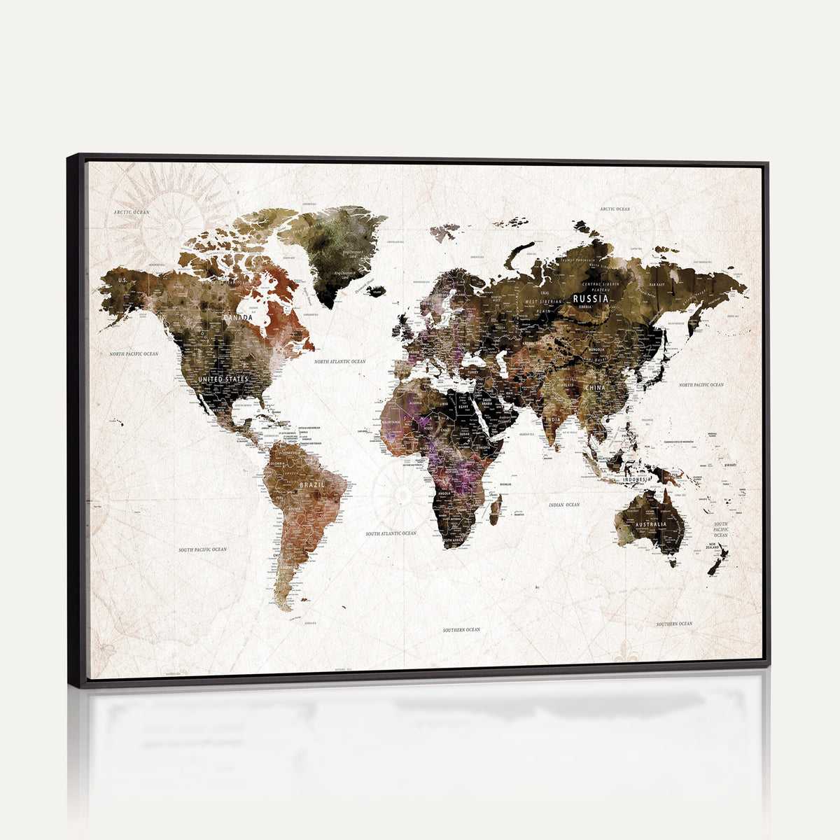 77651968-MGV-CV-36X24 - Watercolor World Map Print - Large Wall Art Canvas Print for
