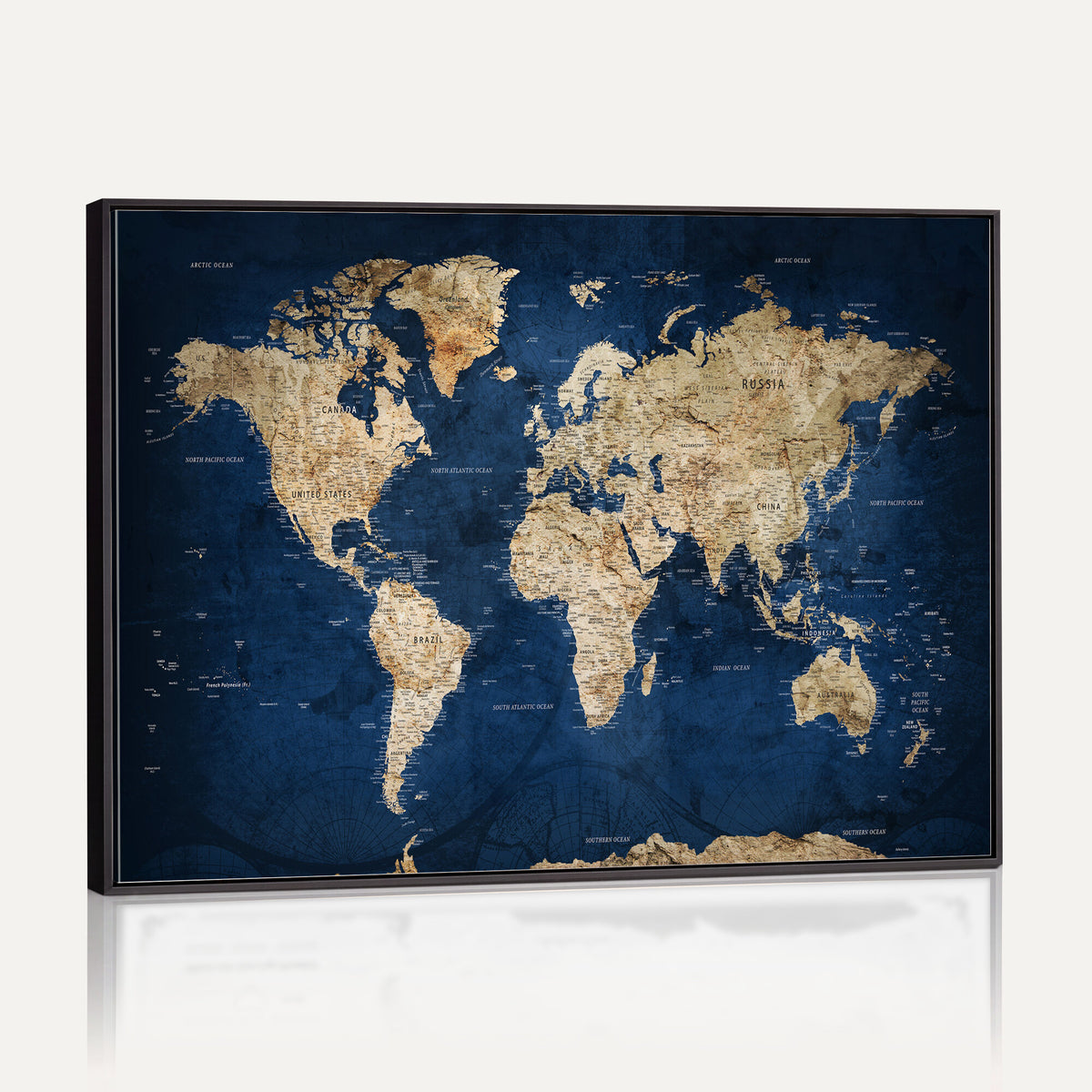 57503519-MGV-CV-36X24 - World Map Canvas Print – Framed Travel Map Wall Art for