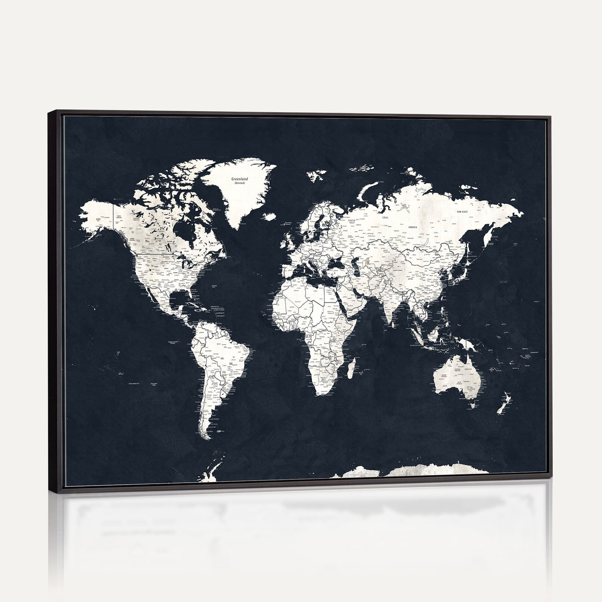 11963807-MGV-CV-36X24 - Black World Map Wall Art Canvas Print for Home Office and Meeting Room Decor