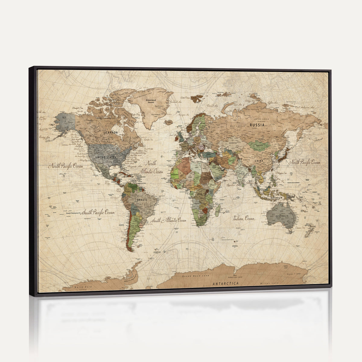 16856902-MGV-CV-36X24 - Vintage World Map Canvas Wall Art - Rustic Grunge Texture