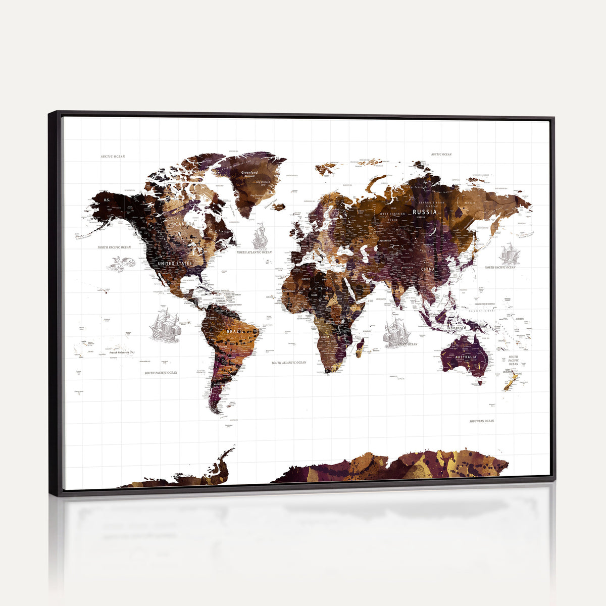 34792695-MGV-CV-36X24 - Rustic World Map Wall Art Canvas Print | Large Vintage Blue World Map on Wood Grain Style Background