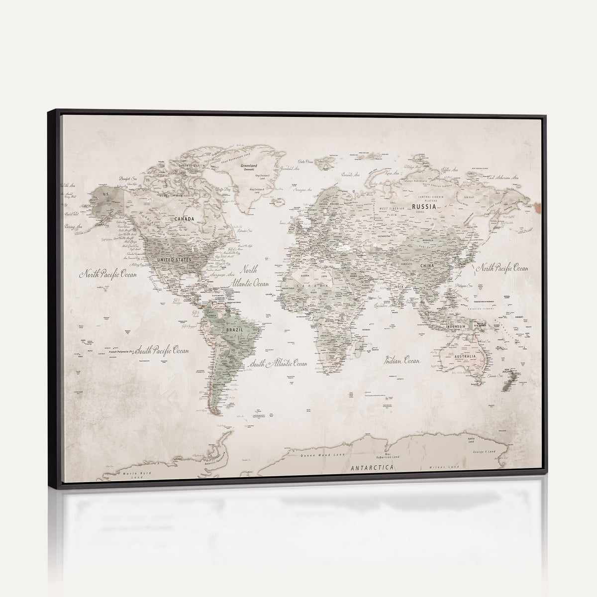 90355419-MGV-CV-36X24 - Antique Style World Map Canvas Print | Vintage Detailed World Map Art for Travel Lovers