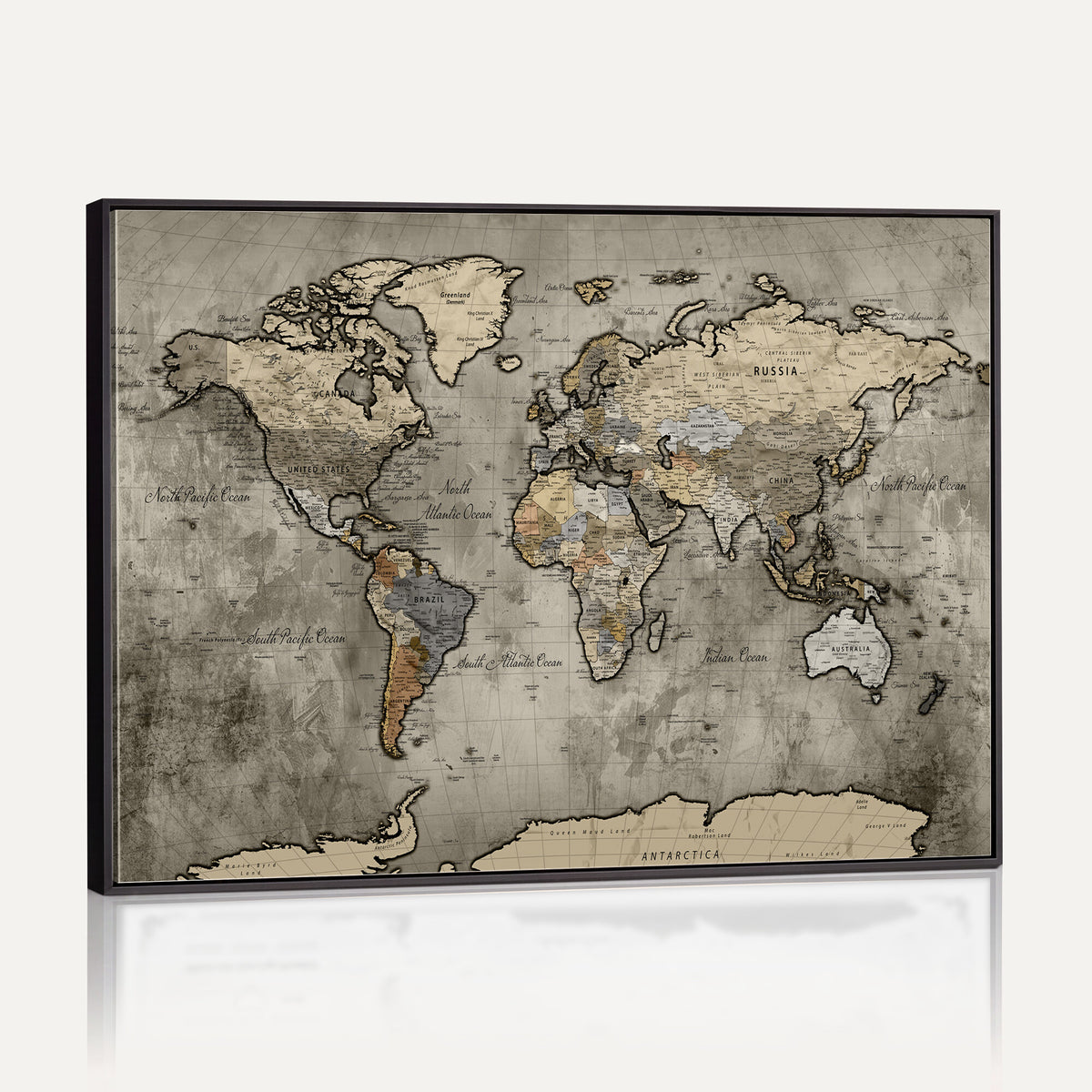 85218700-MGV-CV-36X24 - World Map Canvas Print, Detailed Map of the World Wall Art