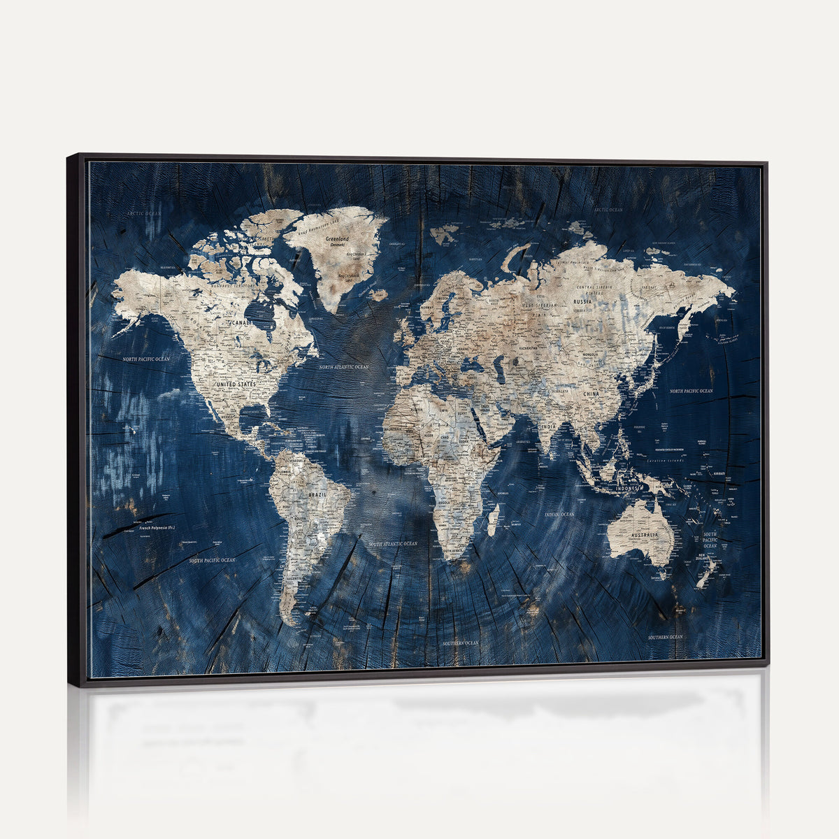 56126010-MGV-CV-36X24 - Large Blue World Map Wall Art Canvas Print for Home Office