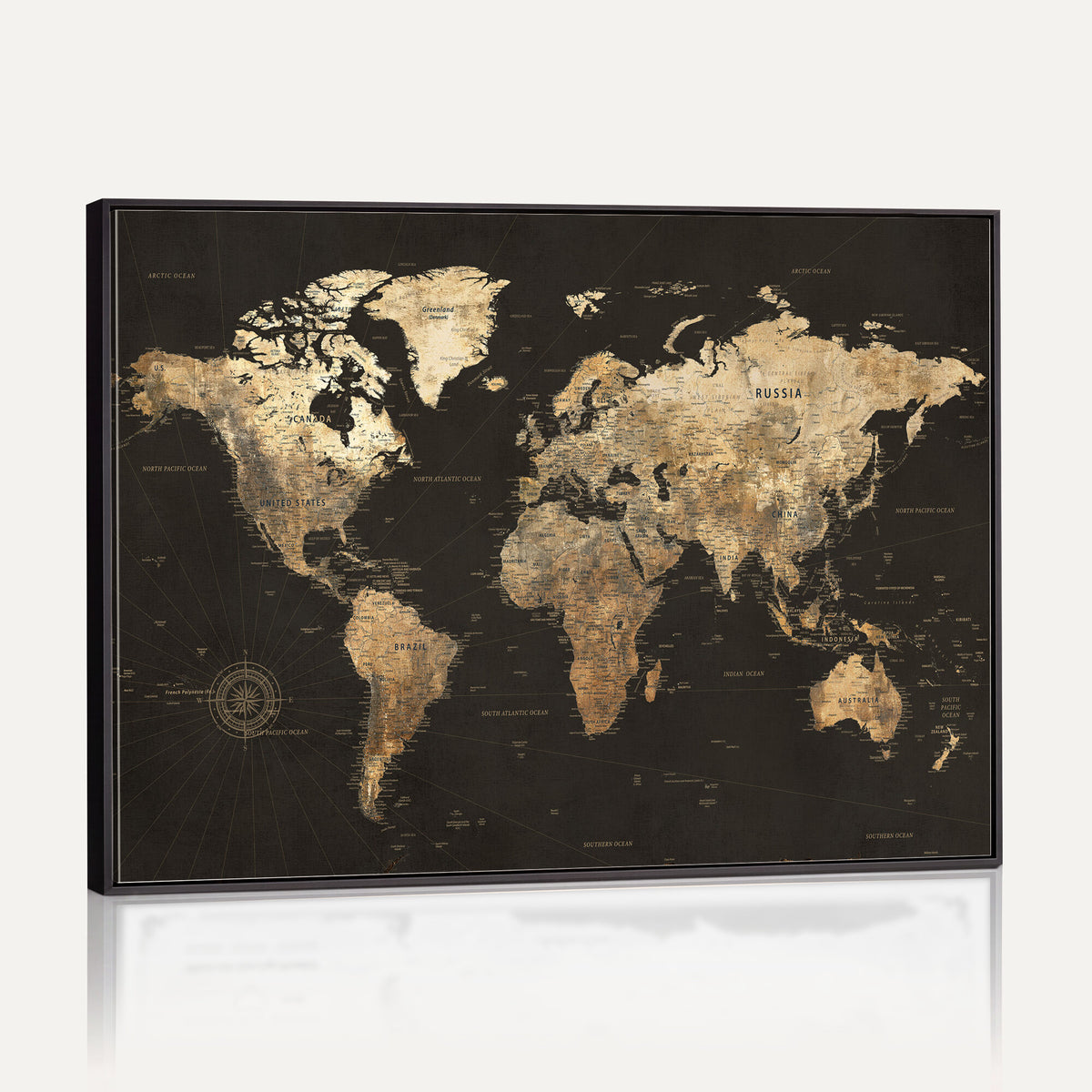 70985630-MGV-CV-36X24 - Framed World Map with Pin Canvas Print – Detailed World Map