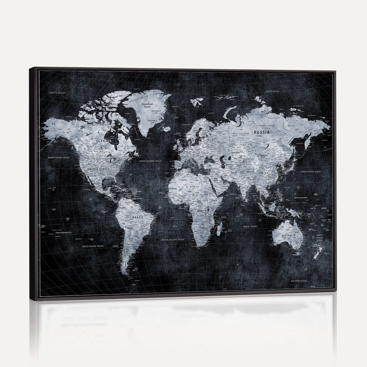 86893704-MGV-CV-36X24 - Black World Map Canvas Print | Detailed Map for Couples and Anniversary Gift