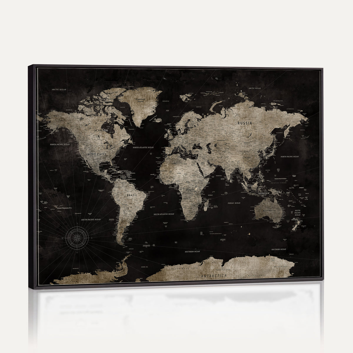 56225956-MGV-CV-36X24 - Detailed World Map Wall Art Print - Large Framed World Map