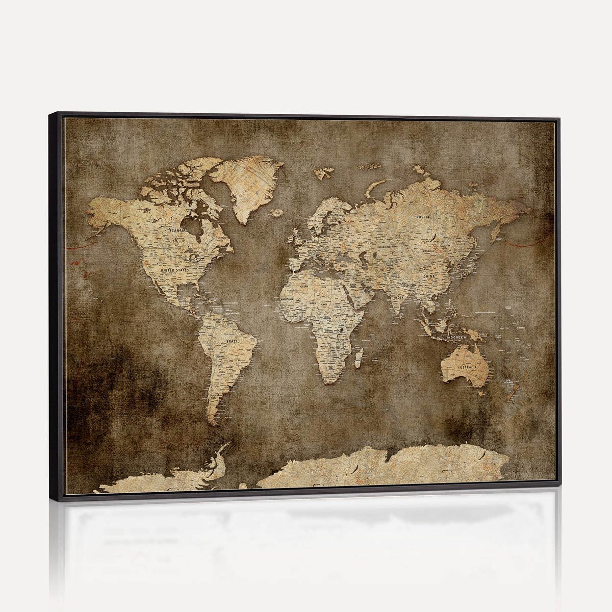 35847542-MGV-CV-36X24 - Dark Vintage World Map Canvas Wall Art Print, Antique Map