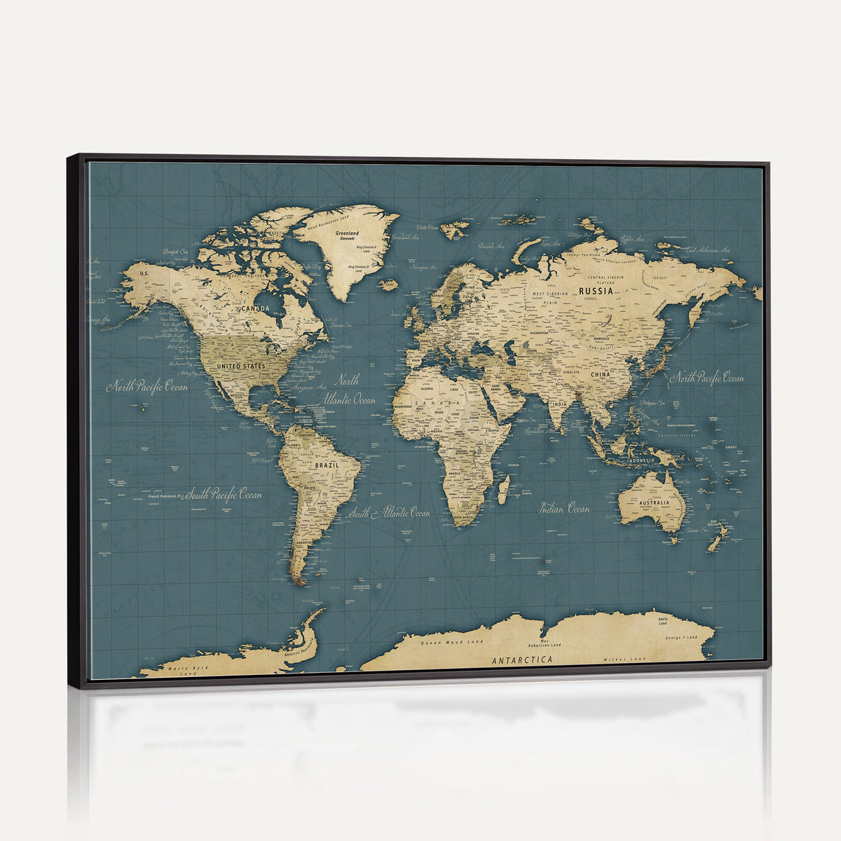 99599383-MGV-CV-36X24 - Minimal Vintage World Map Canvas Wall Art Print, Neutral