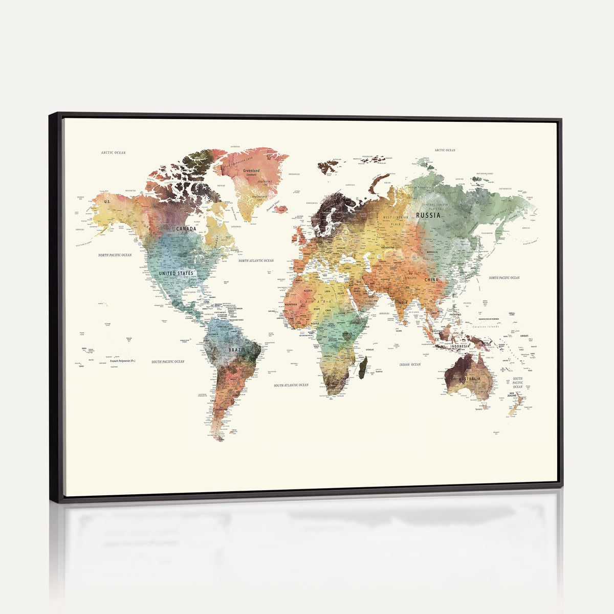 64206059-MGV-CV-36X24 - Framed World Map Wall Art Canvas Print for Living Room and Study Room