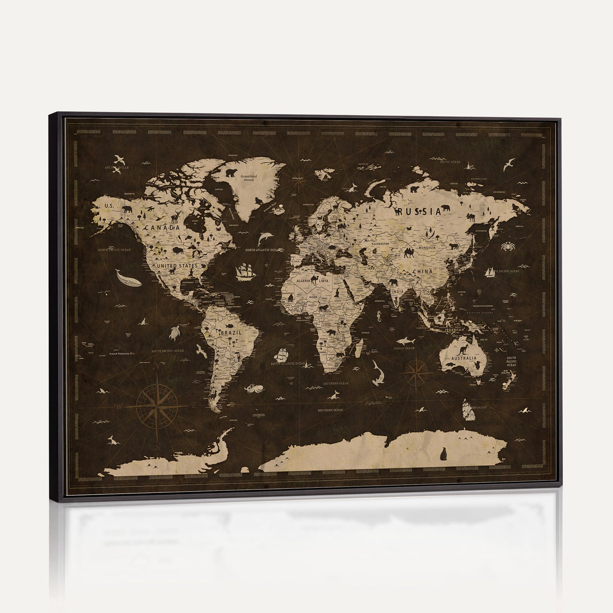 44276398-MGV-CV-36X24 - World Map Wall Art Canvas Print, Modern Decorative Framed Map Artwork Prints for Living Room, Office, Bedroom Wall Decor