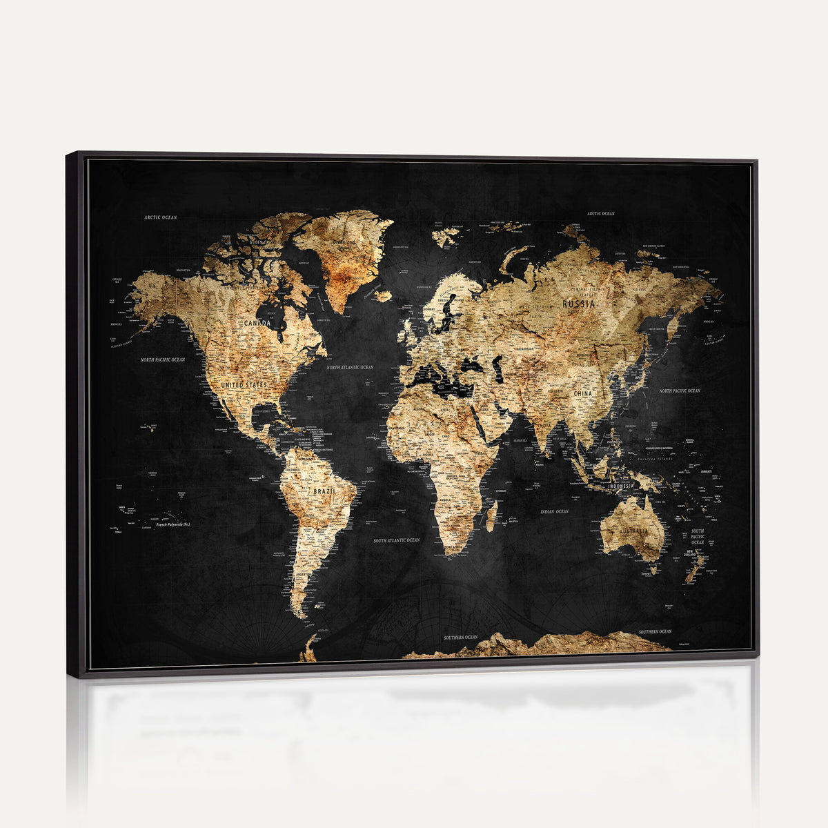23568589-MGV-CV-36X24 - World Map Wall Art Canvas Print, Modern Decorative Framed Map Artwork Prints for Living Room, Office, Bedroom Wall Decor