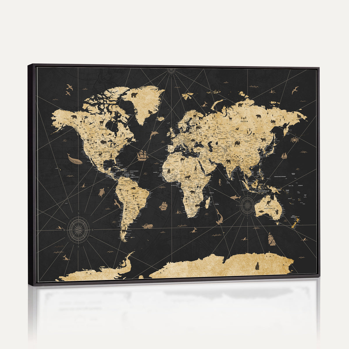 80270976-MGV-CV-36X24 - World Map Wall Art Canvas Print, Modern Decorative Framed Map Artwork Prints for Living Room, Office, Bedroom Wall Decor