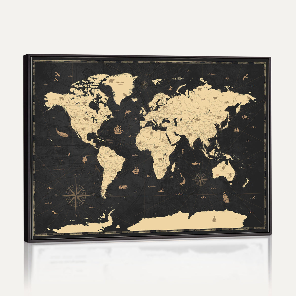75220264-MGV-CV-36X24 - World Map Wall Art Canvas Print, Modern Decorative Framed Map Artwork Prints for Living Room, Office, Bedroom Wall Decor