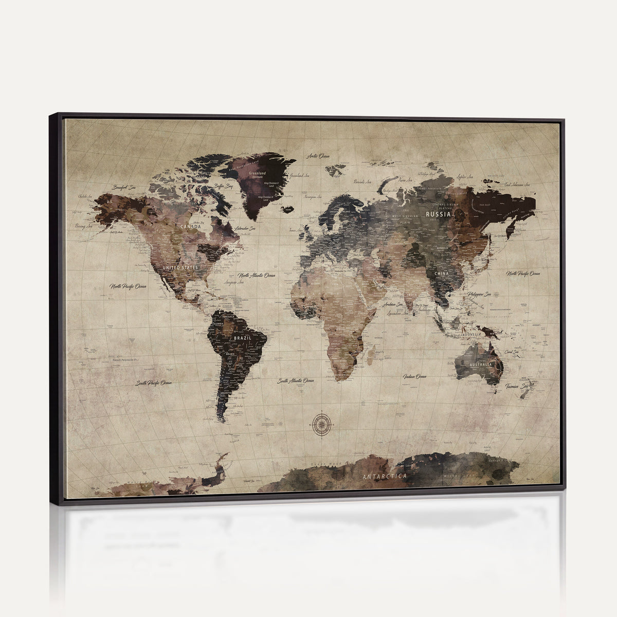 60560672-MGV-CV-36X24 - World Map Wall Art Canvas Print, Modern Decorative Framed Map Artwork Prints for Living Room, Office, Bedroom Wall Decor