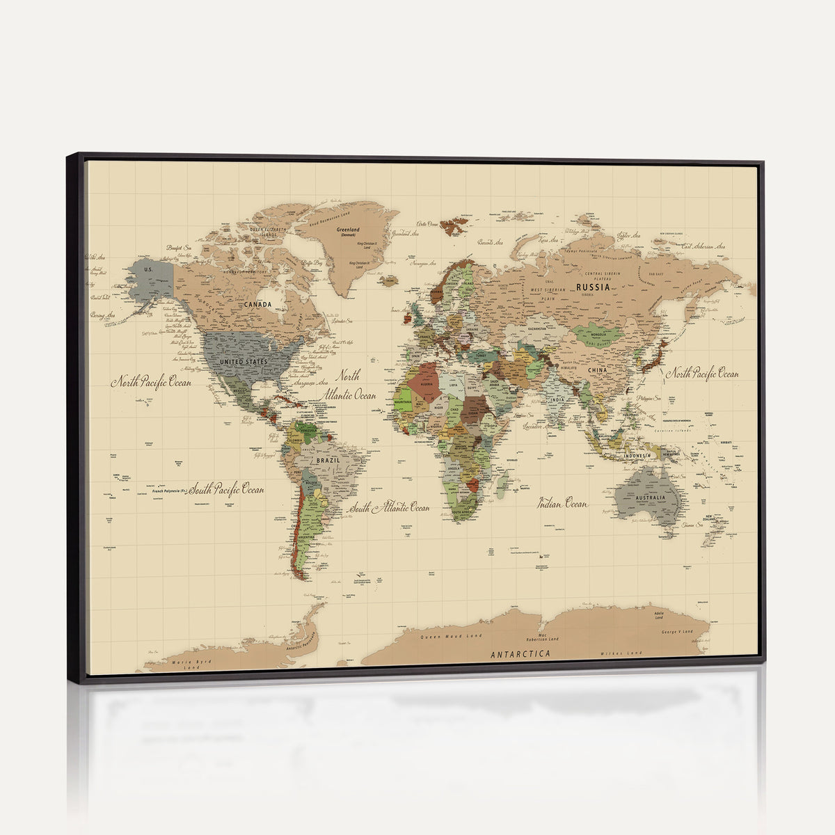 31407854-MGV-CV-36X24 - World Map Wall Art Canvas Print, Modern Decorative Framed Map Artwork Prints for Living Room, Office, Bedroom Wall Decor