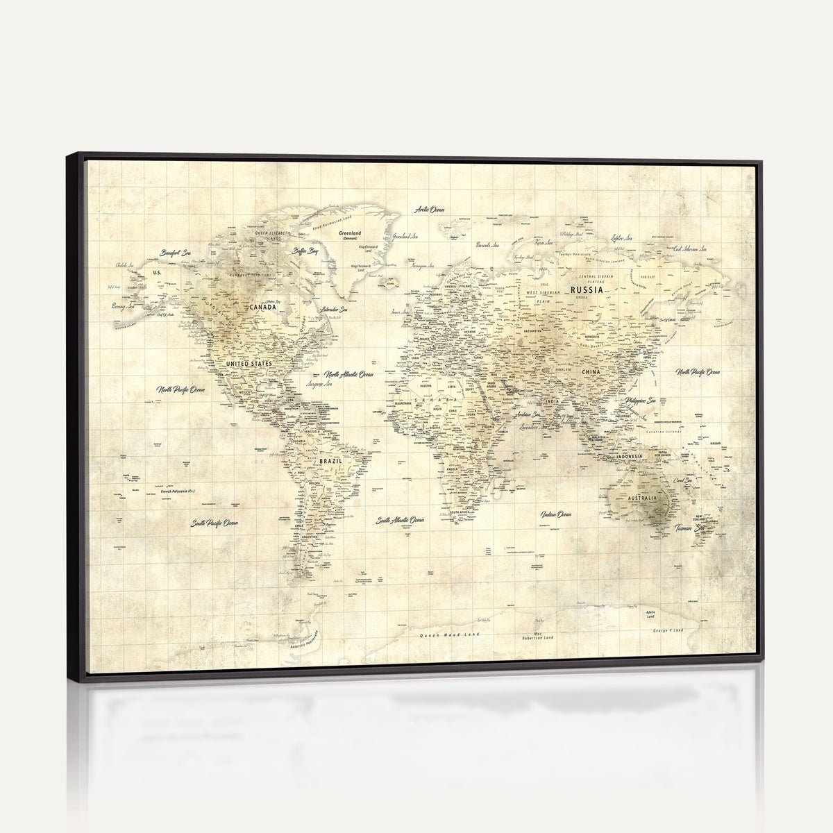 17101439-MGV-CV-36X24 - World Map Wall Art Canvas Print, Modern Decorative Framed Map Artwork Prints for Living Room, Office, Bedroom Wall Decor