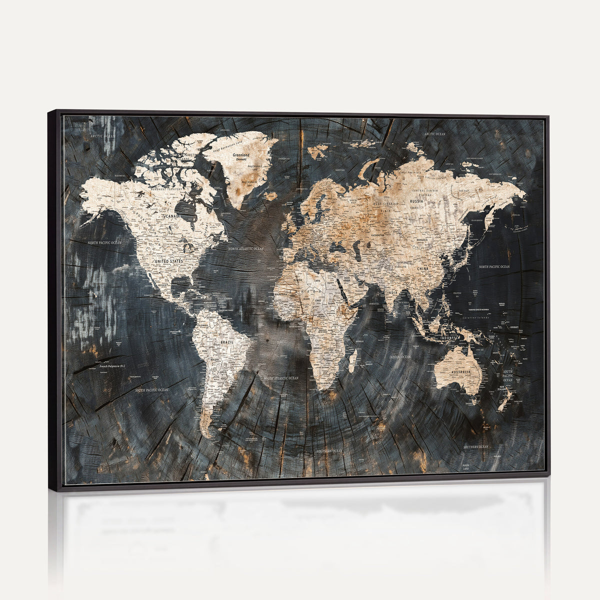 89162112-MGV-CV-36X24 - World Map Wall Art Canvas Print, Modern Decorative Framed Map Artwork Prints for Living Room, Office, Bedroom Wall Decor