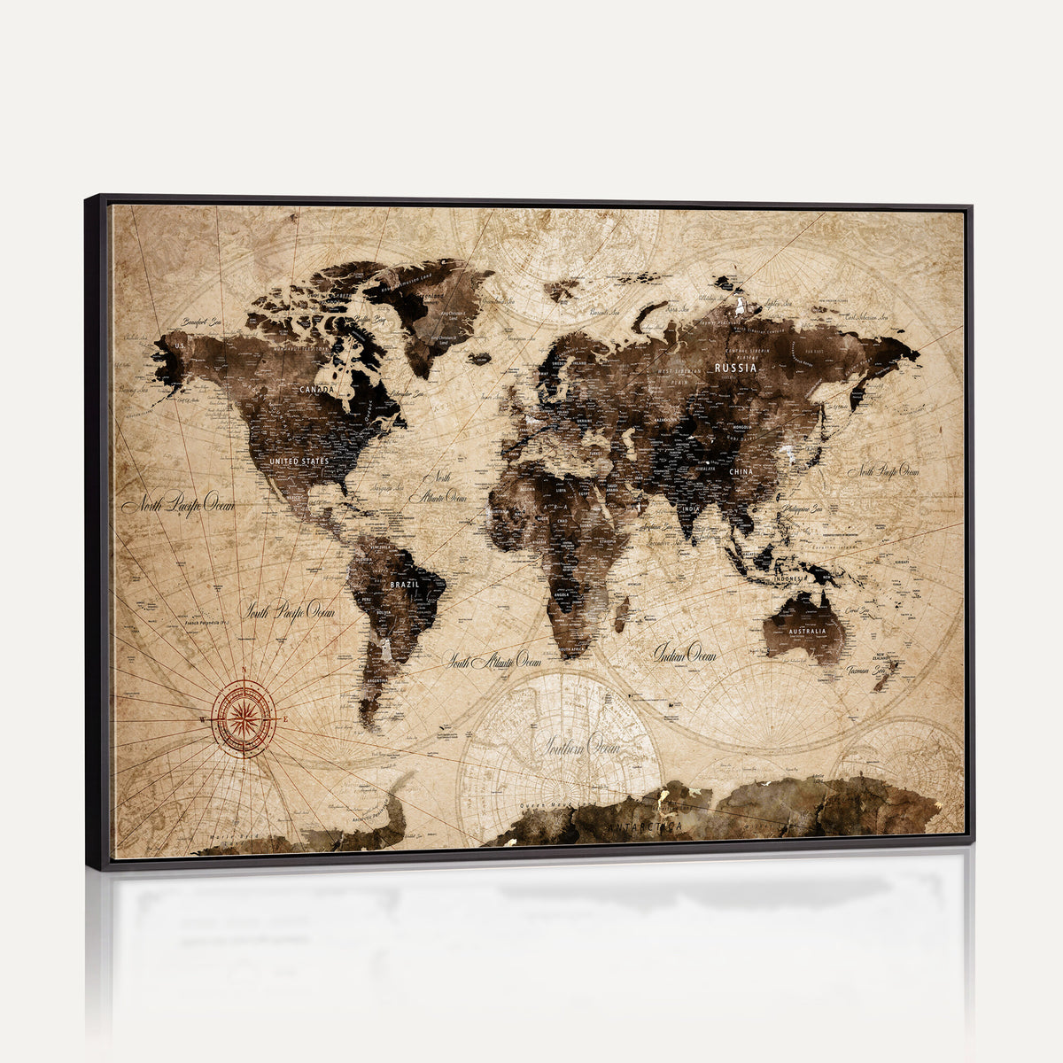 47657418-MGV-CV-36X24 - World Map Wall Art Canvas Print, Modern Decorative Framed Map Artwork Prints for Living Room, Office, Bedroom Wall Decor