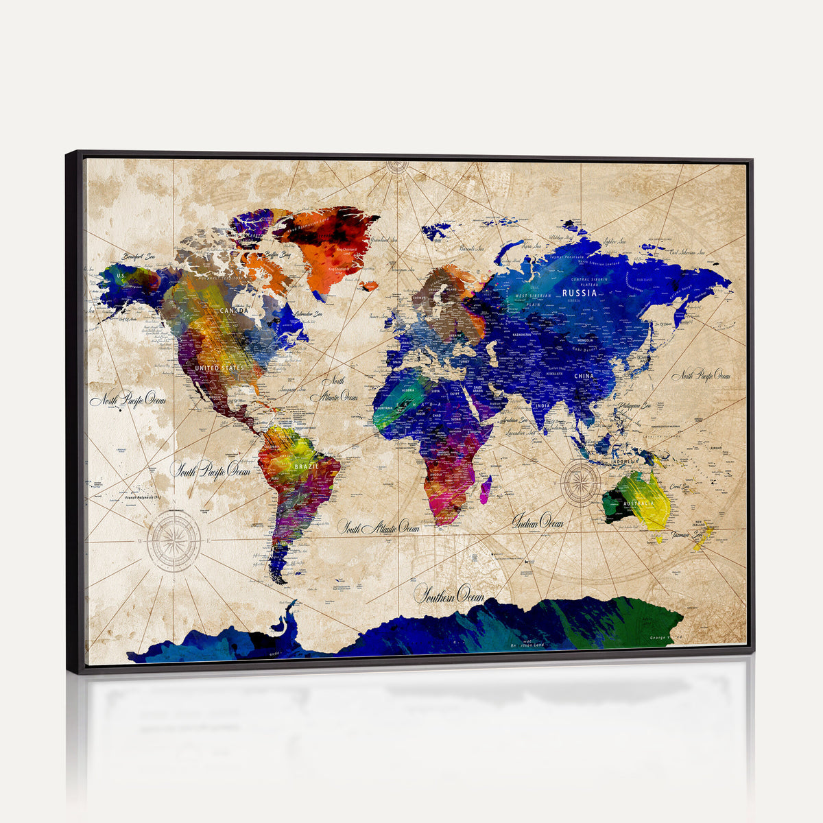 26284075-MGV-CV-36X24 - World Map Wall Art Canvas Print, Modern Decorative Framed Map Artwork Prints for Living Room, Office, Bedroom Wall Decor