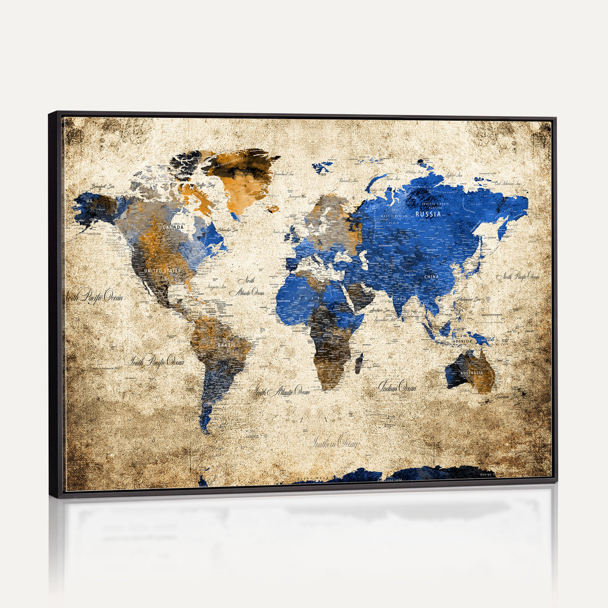 27314341-MGV-CV-36X24 - World Map Wall Art Canvas Print, Modern Decorative Framed Map Artwork Prints for Living Room, Office, Bedroom Wall Decor