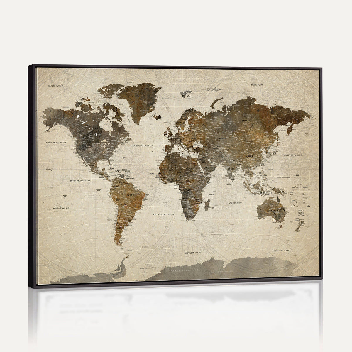49623468-MGV-CV-36X24 - World Map Wall Art Canvas Print, Modern Decorative Framed Map Artwork Prints for Living Room, Office, Bedroom Wall Decor