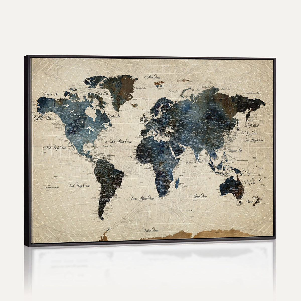 72927803-MGV-CV-36X24 - World Map Wall Art Canvas Print, Modern Decorative Framed Map Artwork Prints for Living Room, Office, Bedroom Wall Decor